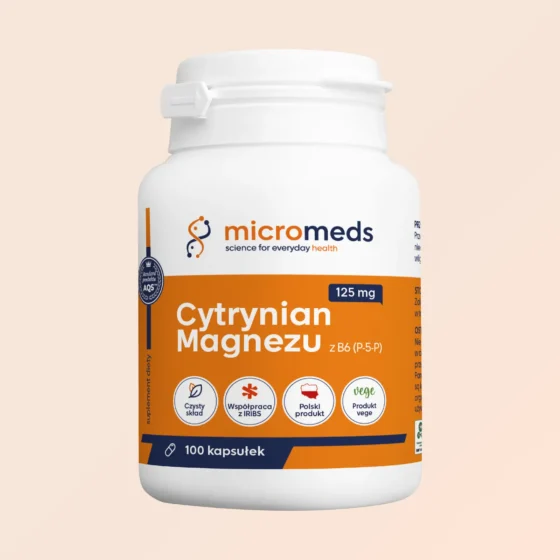 Cytrynian Magnezu 125 mg + Witamina B6 (P-5-P) – 100 kapsułek vege